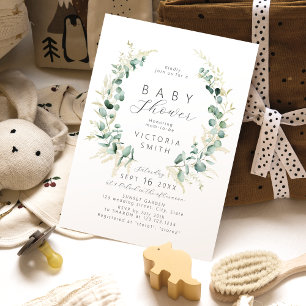 Rustic eucalyptus greenery boho Baby Shower Invitation