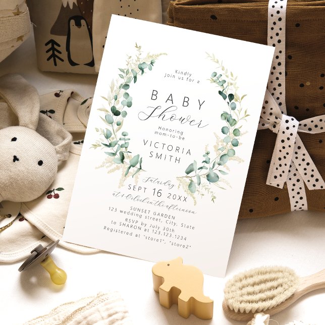 Rustic eucalyptus greenery boho Baby Shower Invitation (Creator Uploaded)