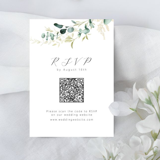 Rustic eucalyptus greenery boho QR code wedding RSVP Card (Rustic eucalyptus greenery boho QR code wedding RSVP Card)