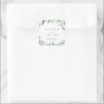 Rustic eucalyptus greenery boho wedding favour square sticker<br><div class="desc">Rustic wedding favour thank you stickers feature watercolor eucalyptus botanical greenery and modern chic script and font,  elegant and romantic,  great for modern rustic wedding,  botanical garden wedding and boho country wedding.
See all the matching pieces in collection</div>
