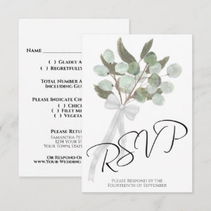 Rustic Eucalyptus & Greenery Bouquet Chic Wedding RSVP Card