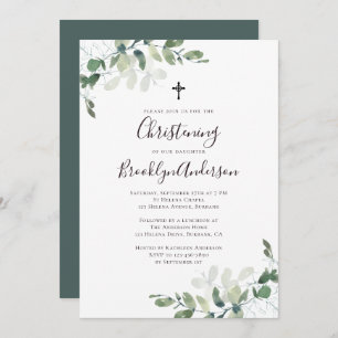 Rustic Eucalyptus Greenery Christening Invitation