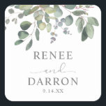 Rustic Eucalyptus Greenery Duo 1B Square Sticker<br><div class="desc">Decorate your envelopes or other items with your name & modern Rustic Eucalyptus Greenery Duo stickers. Completes your invitation suite.</div>