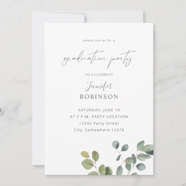 Rustic Eucalyptus Greenery Duo 2 Graduation Party Invitation (Front)