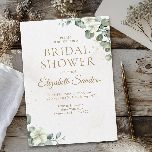 Rustic Eucalyptus Greenery Elegant Bridal Shower Invitation (Creator Uploaded)