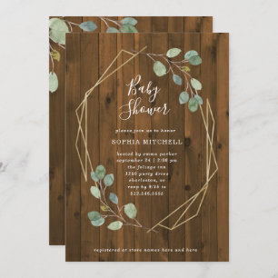 Rustic Eucalyptus Greenery   Geometric Baby Shower Invitation