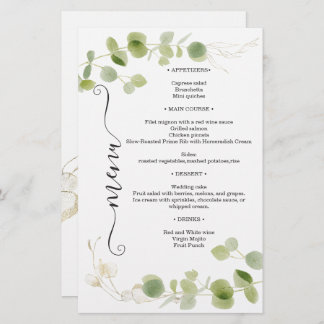 Rustic Eucalyptus Greenery Gold Chic Wedding Menu
