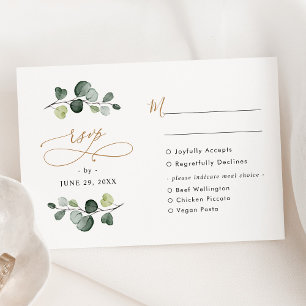 Rustic Eucalyptus Greenery Gold Meal Options RSVP Card