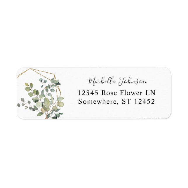  Rustic Eucalyptus Greenery & Gold Return Address Label (Front)