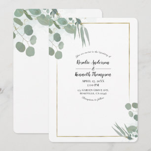 Rustic Eucalyptus Greenery & Gold Wedding Invitation