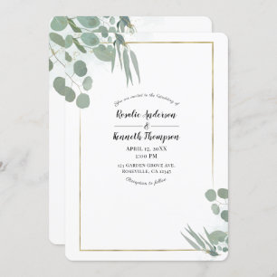 Rustic Eucalyptus Greenery & Gold Wedding Invitation