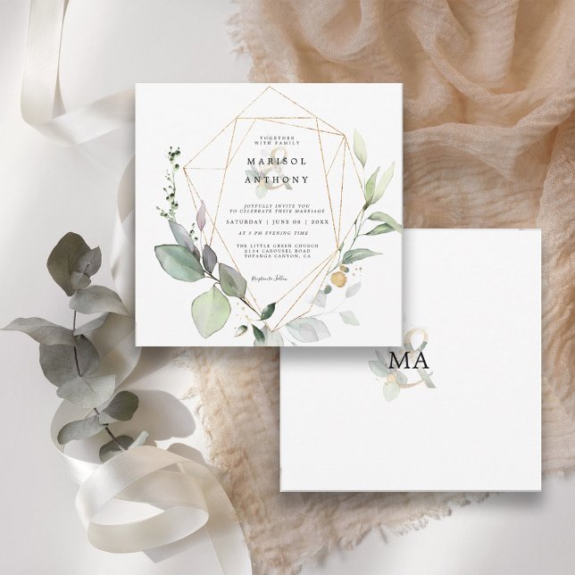 Rustic Eucalyptus Greenery Gold Wedding Invitation (Creator Uploaded)