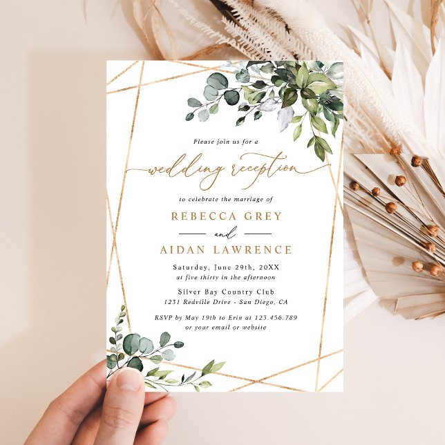 Rustic Eucalyptus Greenery Gold Wedding Reception Invitation (Creator Uploaded)