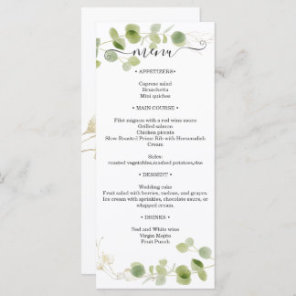 Rustic Eucalyptus Greenery Gold Wedding Reception Menu