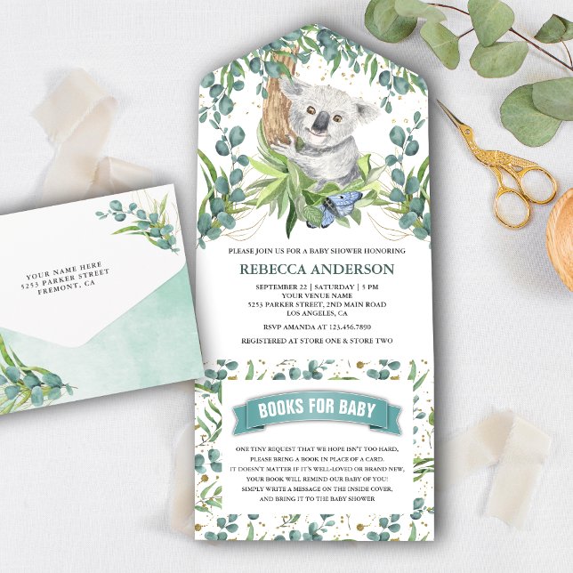 Rustic Eucalyptus Greenery Koala Bear Baby Shower All In One Invitation (Creator Uploaded)