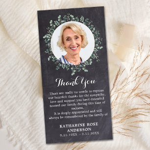 Rustic Eucalyptus Greenery Memorial Photo Funeral Thank You Card