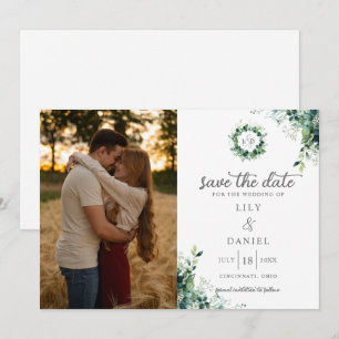 Rustic Eucalyptus Greenery Monogram Photo Wedding Save The Date