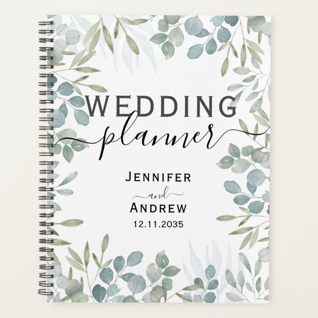 Rustic Eucalyptus Greenery Sage Wedding Planner (Front)