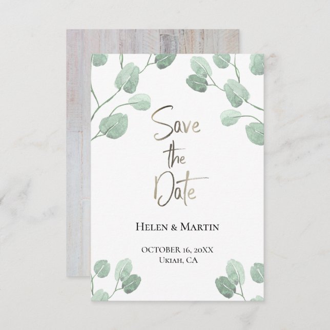rustic eucalyptus greenery save the date invitation (Front/Back)