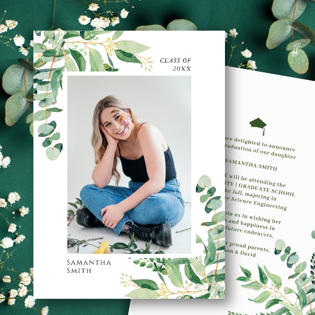 Rustic Eucalyptus Greenery Simple Photo Graduation Invitation (Creator Uploaded)