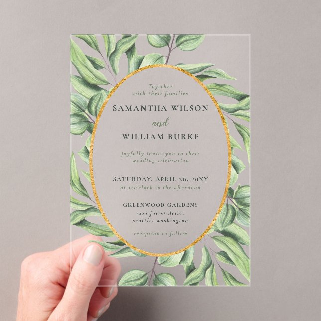 Rustic Eucalyptus Greenery Succulent Wedding Acrylic Invitations (Insitu (Handheld))