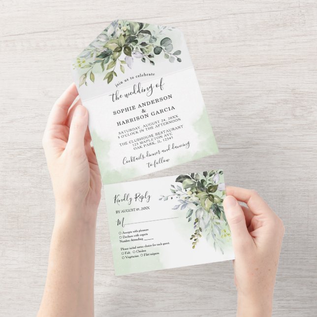 Rustic Eucalyptus Greenery Succulent Wedding All I In One Invitation (Tearaway)