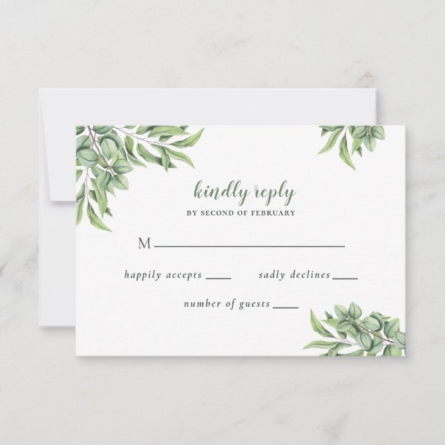 Rustic Eucalyptus Greenery Succulent Wedding RSVP Card (Front)