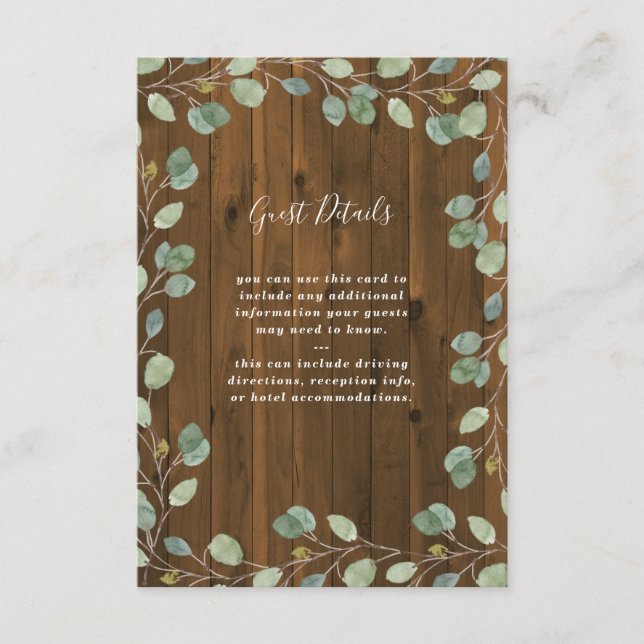Rustic Eucalyptus Greenery | Wedding Guest Details Enclosure Card (Front)