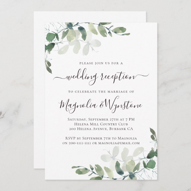 Rustic Eucalyptus Greenery Wedding Reception Invit Invitation (Front/Back)