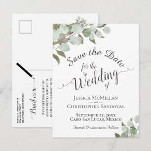Rustic Eucalyptus & Greenery Wedding Save the Date Announcement Postcard