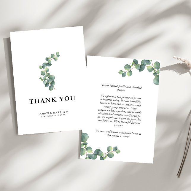 Rustic Eucalyptus Greenery Wedding Thank You Card (Rustic eucalyptus greenery thank you card shares heartfelt gratitude with natural charm.)