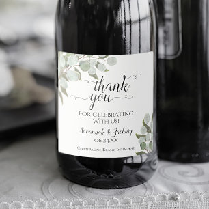 Rustic Eucalyptus Greenery Wedding Thank You Sparkling Wine Label
