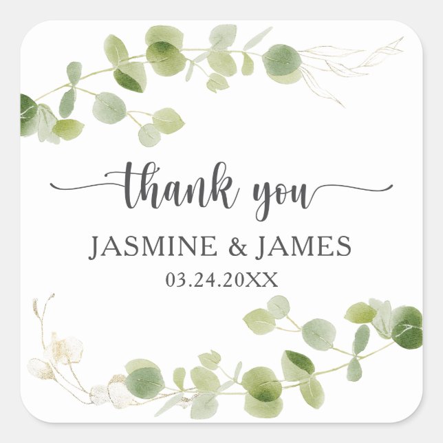 Rustic Eucalyptus Greenery Wedding Thank You Square Sticker (Front)