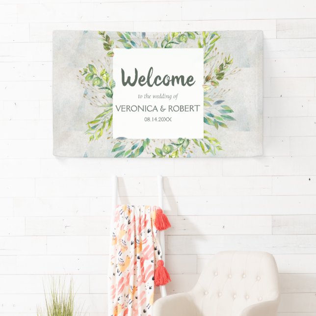 Rustic Eucalyptus Greenery Wedding Welcome Banner (Insitu)