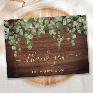 Rustic Eucalyptus Greenery Wood Wedding Officiant  Thank You Card