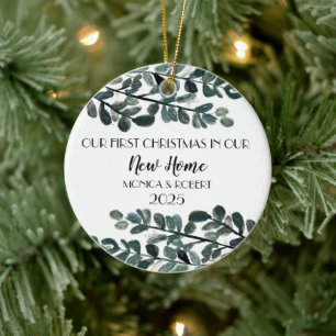 Rustic Eucalyptus Keepsake Christmas New Home Ceramic Ornament