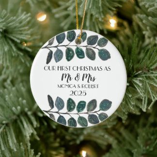Rustic Eucalyptus Keepsake First Christmas Ceramic Ornament