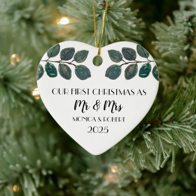 Rustic Eucalyptus Keepsake First Christmas  Ceramic Ornament (Tree)