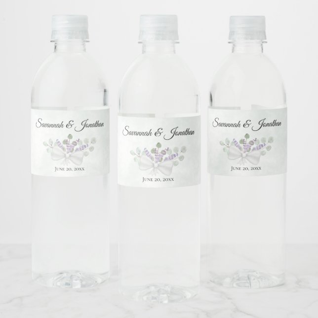 Rustic Eucalyptus & Lavender Bouquet Wedding Water Bottle Label (Bottles)