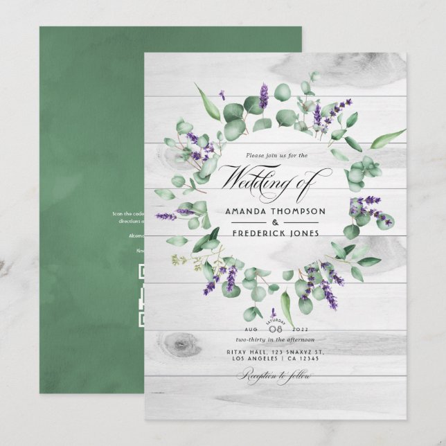 Rustic Eucalyptus Lavender Country Barn Wedding In Invitation (Front/Back)