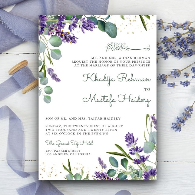 Rustic Eucalyptus Lavender Floral Islamic Wedding Invitation (Creator Uploaded)