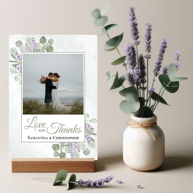 Rustic Eucalyptus & Lavender Love & Thanks Wedding Thank You Card (Creator Uploaded)