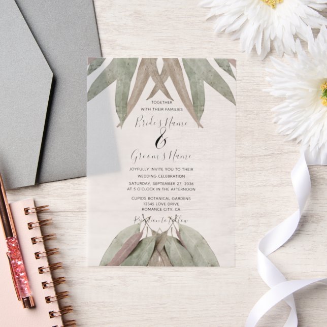 Rustic Eucalyptus Leaf Wedding Invitations (Wedding)