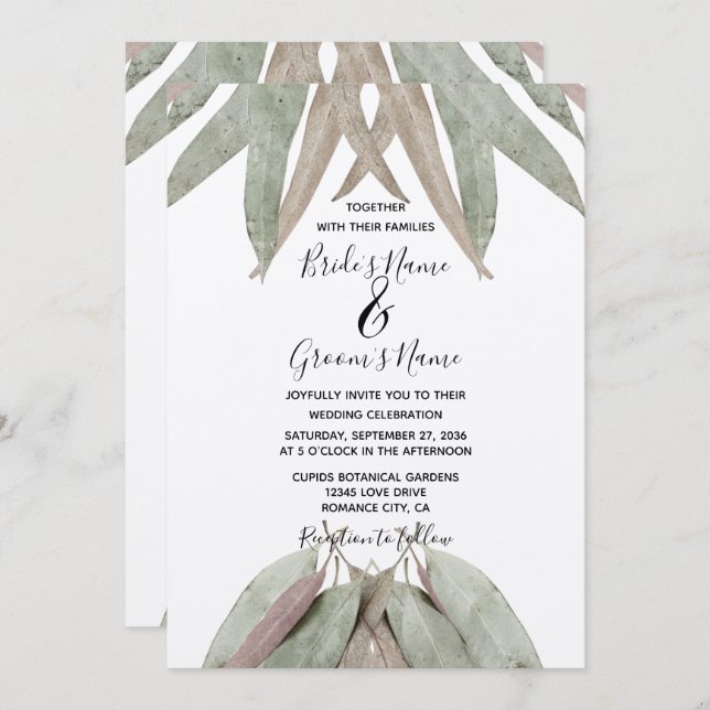 Rustic Eucalyptus Leaf Wedding Invitations (Front/Back)