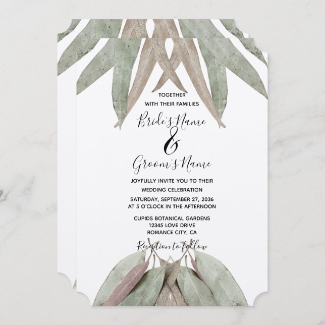 Rustic Eucalyptus Leaf Wedding Invitations (Front/Back)