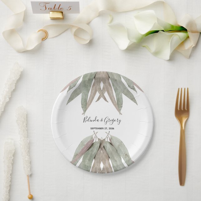 Rustic Eucalyptus Leaf Wedding   Paper Plate (Wedding)