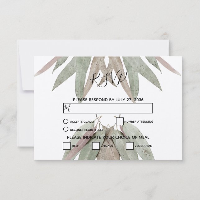 Rustic Eucalyptus Leaf Wedding RSVP Cards (Front)
