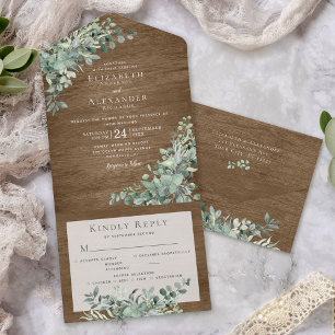 Rustic Eucalyptus Leaves All in One Wedding Invite