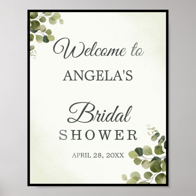 Rustic Eucalyptus Leaves Budget Bridal Shower Sing Poster (Front)