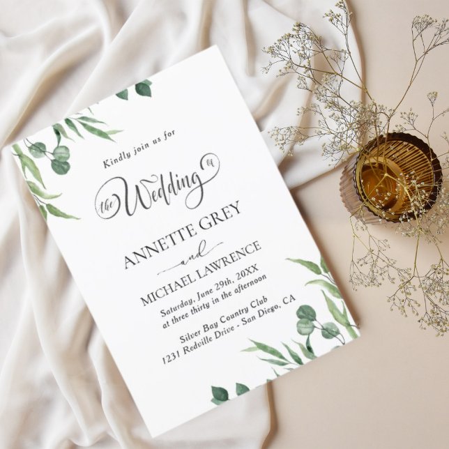 Rustic Eucalyptus Leaves Greenery wedding  Invita Invitation (Creator Uploaded)